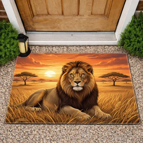 Majestic Male Lion Savanna Sunset Landscape - Wildlife Lover Home Decor Gift Doormat