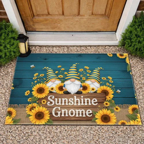 Sunshine Gnome Gnomes Sunflower Garden - Farmhouse Home Decor Gift for Garden Lover Doormat