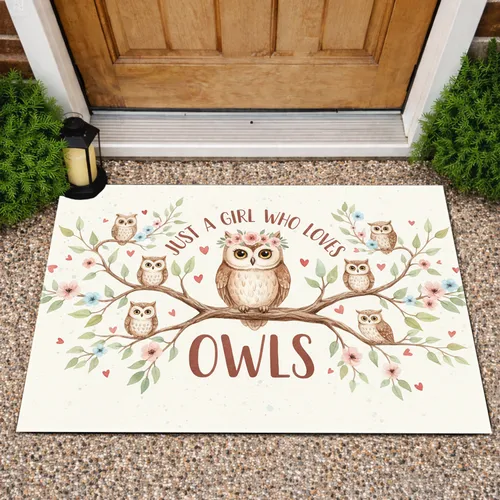 Owl Floral Crown Just A Girl Who Loves Owls - Owl Lover Home Decor Gift Doormat