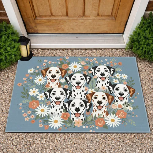 Dalmatian Dog Faces Wildflower Garden - Home Decor Gift for Dog Lover Doormat