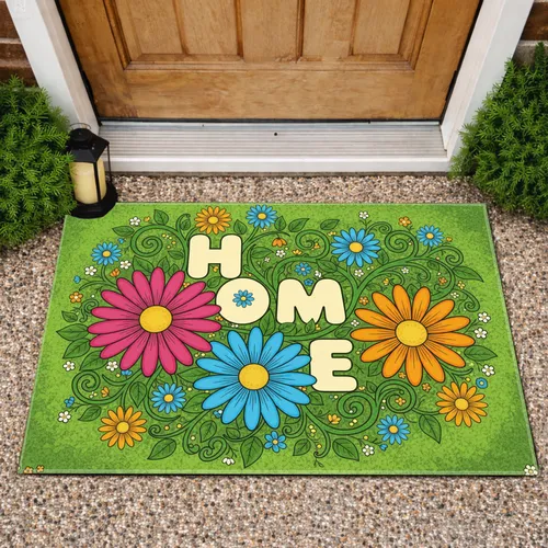 HOME Text Daisy Flowers Greenery - Home Decor Gift for Garden Lover Doormat