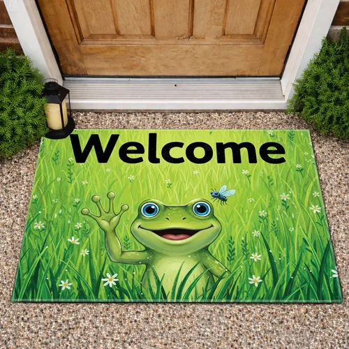 Friendly Green Frog Welcome Sign - Housewarming Gift for Entryway Doormat