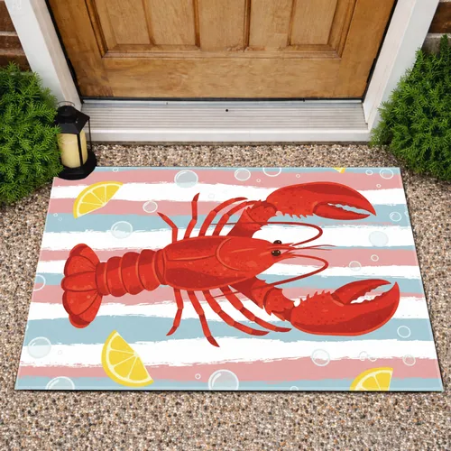 Red Lobster Lemon Bubbles Seaside - Coastal Home Decor Gift Doormat