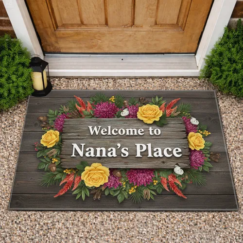 Welcome Nana's Place Sign Garden Flowers - Home Decor Gift for Grandmothers Doormat
