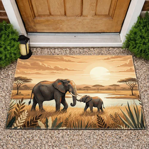 African Elephant Baby Savanna Sunset - Wildlife Lover Gift Doormat