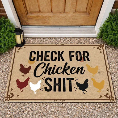 Check For Chicken Shit Phrase Silhouettes - Rustic Farmhouse Decor for Farm Owners Doormat