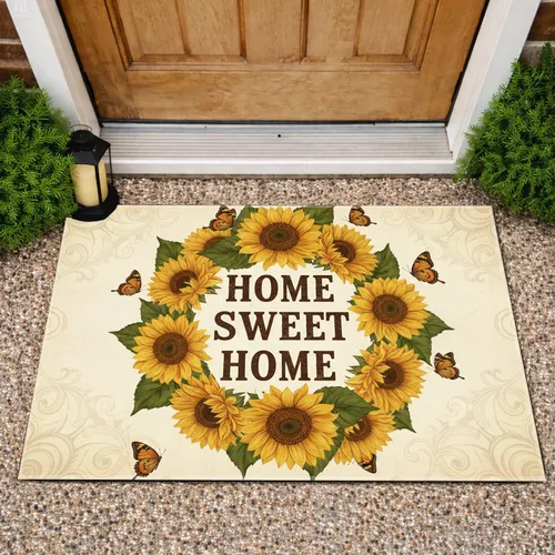 Home Sweet Home Sunflowers Butterflies - Farmhouse Home Decor Gift Doormat