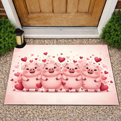 Rosy Pink Pigs Hearts - Loving Home Decor Gift for Pig Lover Doormat