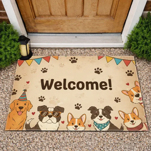 Welcome Dogs Paw Prints Banner Garland - Home Decor Gift for Dog Lover Doormat