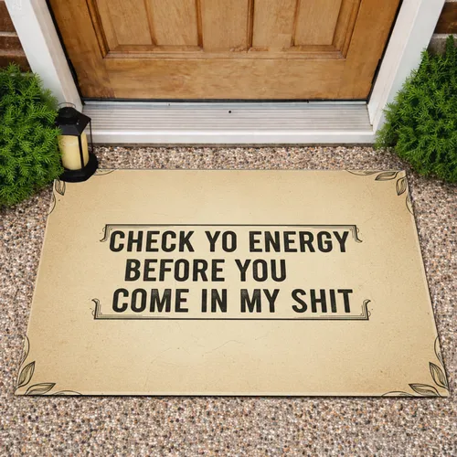 Distressed Check Yo Energy Phrase Rustic Texture - Home Decor Gift Doormat