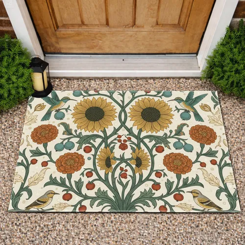 Sunflowers Marigolds Hummingbirds Botanical Vines - Home Decor Gift for Garden Doormat