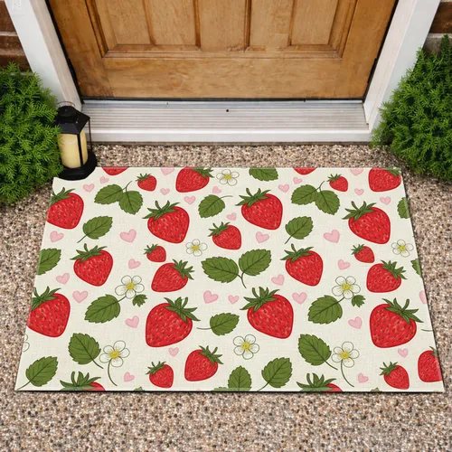 Strawberry Leaves Blossom Rustic Hearts - Farmhouse Home Decor for Garden Lover Doormat