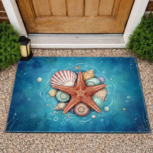 Starfish Seashells Ocean Water - Coastal Living Decor for Ocean Lover Doormat