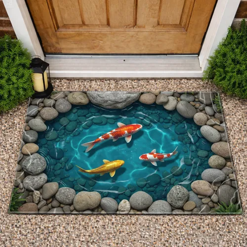 Koi Fish Pond River Rocks - Water Garden Home Decor Gift Doormat