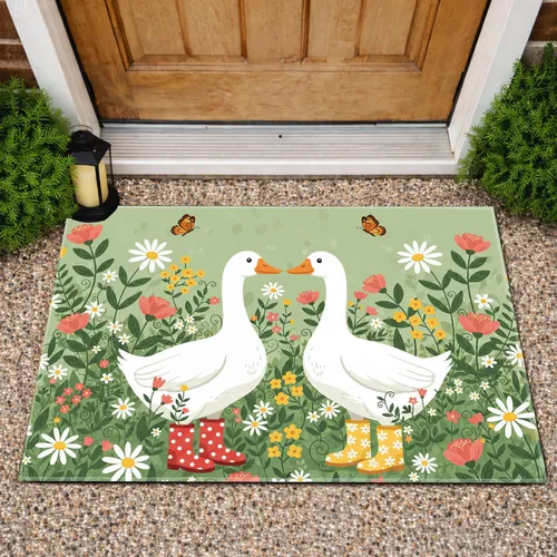 White Geese Rain Boots Wildflower Meadow - Home Decor Gift for Garden Lover Doormat