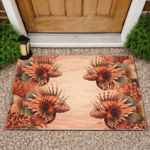 Lionfish Striped Fins Coral Sandy Ocean Habitat - Home Decor Gift for Marine Life Lover Doormat