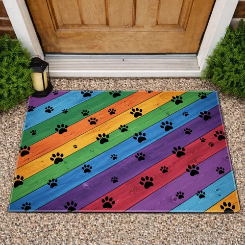 Wooden Plank Paw Prints Pet Lover Gift Doormat