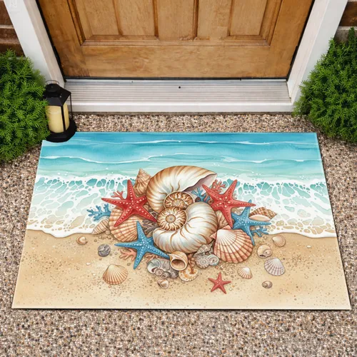 Sea Shells Starfish Ocean Beach - Coastal Home Decor Gift for Beach Lover Doormat