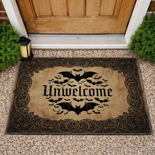Unwelcome Bats Gothic Scrollwork Filigree Vines - Halloween Party Home Decor Gift Doormat