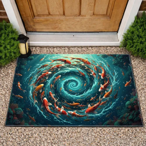 Swirling Water Vortex Koi Fish - Home Decor Gift for Koi Lover Doormat