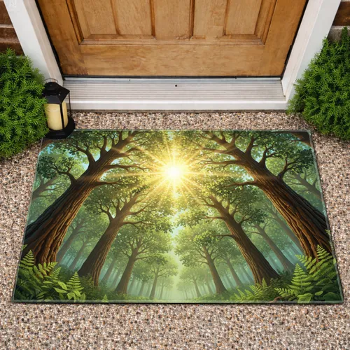 Golden Sunburst Deep Green Forest Canopy Tree View - Nature Lover Home Decor Gift Doormat
