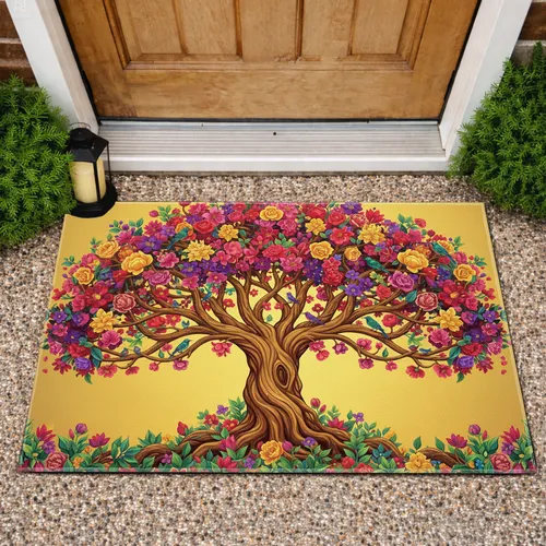 Tree Of Life Gnarled Branches Flowers Birds - Home Decor Gift For Garden Lovers Doormat
