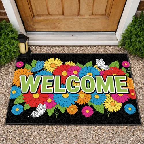 WELCOME Floral Butterflies - Home Decor Gift for Garden Lover Doormat