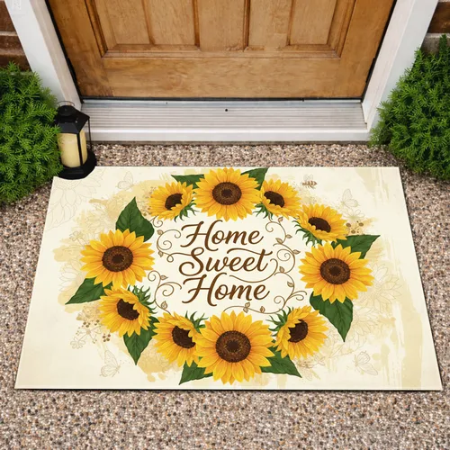 Home Sweet Home Sunflowers Butterflies Rustic Vines Floral Patterns Farmhouse - Farmhouse Home Decor Doormat