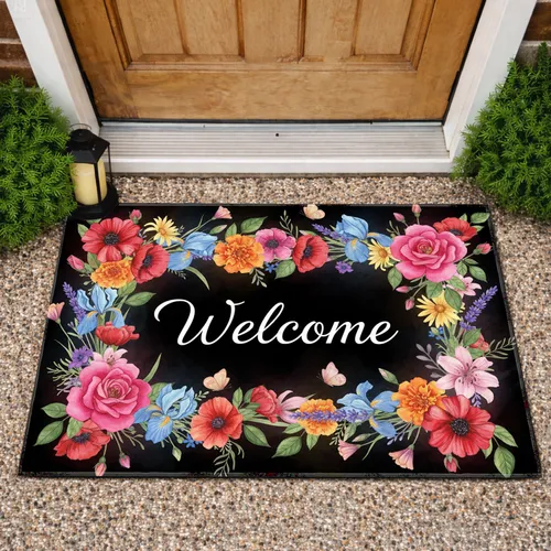 Welcome Floral Botanical Butterflies - Home Decor Gift Doormat