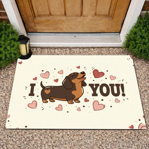 Dachshund with Heart 'I YOU!' - Scattered Hearts Entryway Decor Gift for Dog Lover Doormat