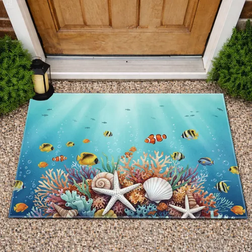 Coral Reef Starfish Seashells Tropical Fish - Coastal Home Decor Gift Doormat