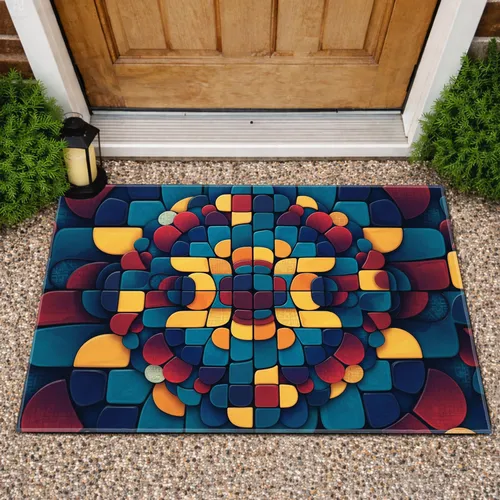 Full-Bleed Continuous Dimensional Interlocking Geometric Shapes Mosaic - Home Decor Gift Doormat