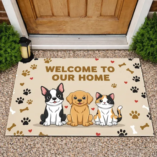 Dog Cat Puppy Paw Prints Hearts Welcome Home - Pet Lover Gift Doormat