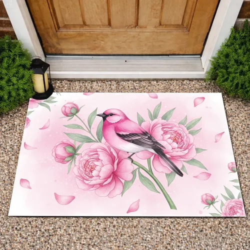 Pink Bird Peony Garden - Home Decor Gift for Bird Lover Doormat