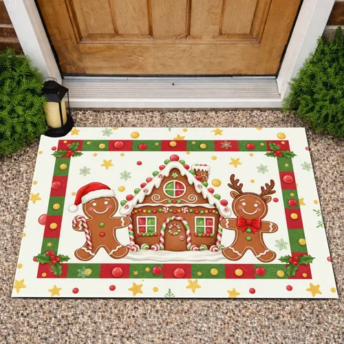 Gingerbread House Candy Characters - Christmas Holiday Home Decor Gift Doormat