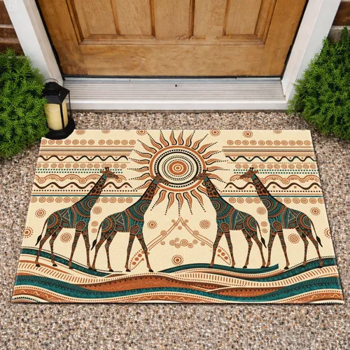 Giraffes Tribal Sun Dotted Concentric Circles - Home Decor Gift for Giraffe Lovers Doormat