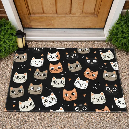 Cat Faces Expressions Triangles - Home Decor Gift for Cat Lovers Doormat