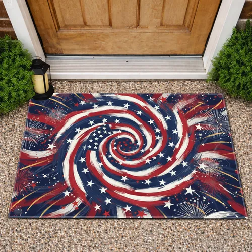 Patriotic Flag Swirl Fireworks - Independence Day Celebration for Veterans Doormat