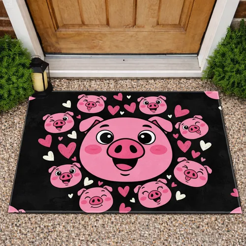 Cheerful Pig Faces Hearts - Everyday Home Decor Gift for Animal Lovers Doormat