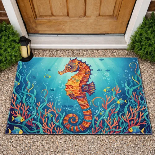 Seahorse Ocean Flora Coral Fish - Marine Life Decor Gift Doormat