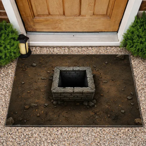 Ancient Rugged Stone Well Pit Earthy Ground - Rustic Home Decor Gift Doormat
