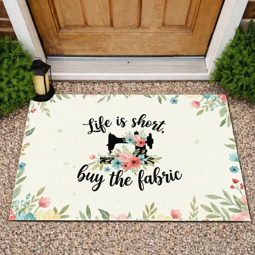 Vintage Sewing Machine Floral Quote - Farmhouse Home Decor Gift for Seamstress Doormat