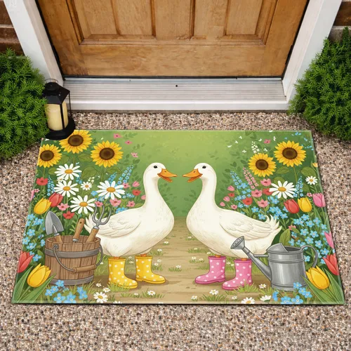 Ducks Rain Boots Garden Path Flowers - Garden Decor Gift for Garden Lovers Doormat