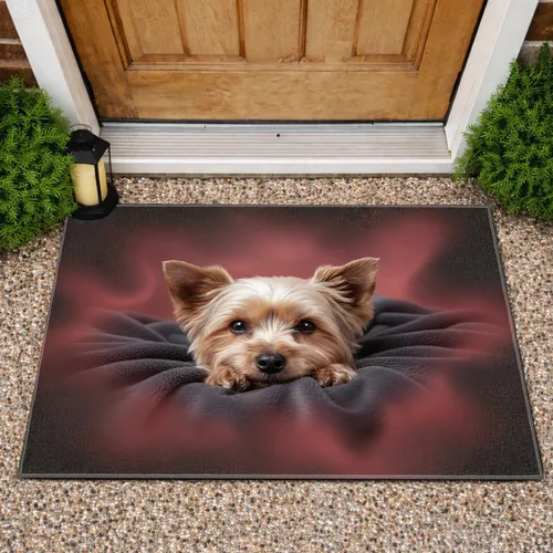 Yorkshire Terrier Dog Portrait on Plush Blanket - Dog Lover Home Decor Gift Doormat