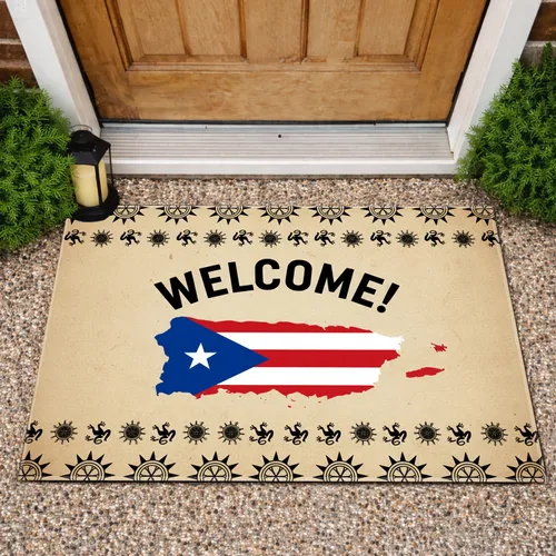 Puerto Rico Flag Map WELCOME - Home Decor Gift for Puerto Rican Heritage Doormat