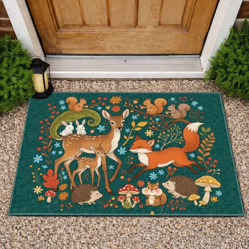Deer Fawn Fox Forest Animals Autumn Wildflowers - Home Decor Gift Doormat