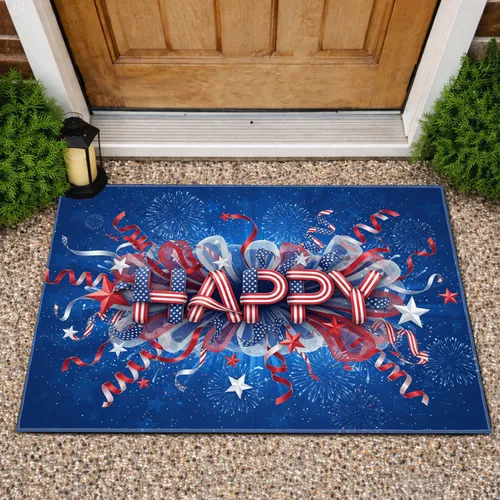 Happy American Flag Ribbons Stars - Independence Day Decor Gift Doormat