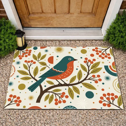 Bird Perched Branch Berries - Wildlife Lover Gift Doormat