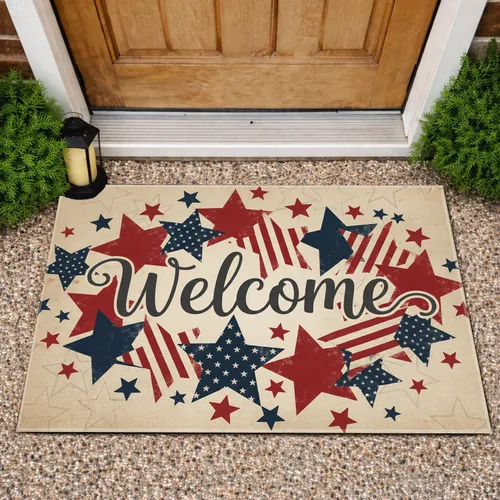 Welcome Patriotic Stars - Independence Day Gift for Veterans Doormat