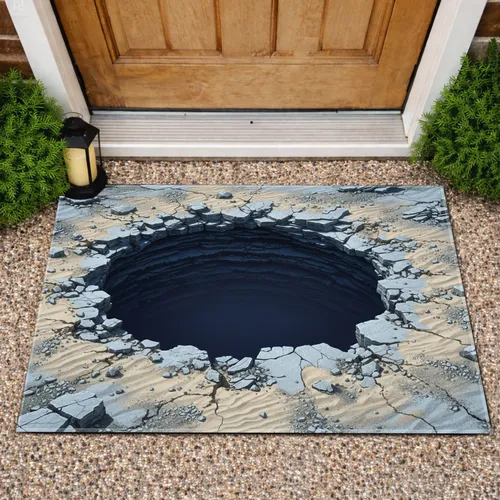 Deep Indigo Gaping Abyss Sinkhole Rugged Geological Rock Terrain - Home Decor Gift Doormat